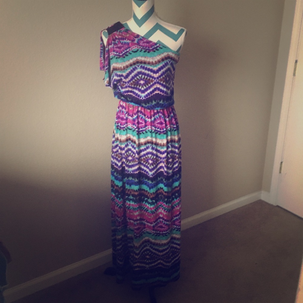 Psychedelic hippie tie dye print maxi dress
